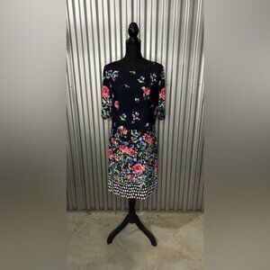 Women’s Eliza J Blue Red 3/4 Sleeve Floral Midi Dress Designer Size 14